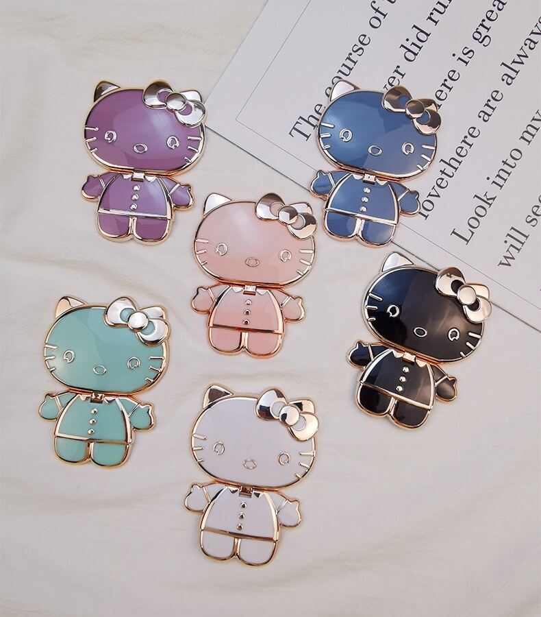 Luxury Fashion 3D Hello Kitty Swivel Mirror Universal Mobile Phone Pop Bracket Simple Cute Cartoon Grip Bracket Phone Expanding Stand Smartphone Phone Finger Holder For iPhone OPPO VIVO Xiaomi Redmi H