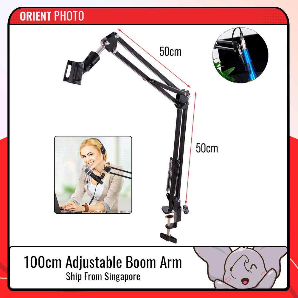 eDSLRS Adjustable Microphone Stand Suspension Boom Scissor Arm Mic Bracket Metal with Microphone Holder for Studio Recording Live Video Broadcasting Online Singing