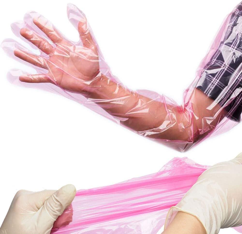 50PCS Veterinary Gloves Field Dressing, Extra Long Disposable Sleeve Arm Rectal Glove Cow Examination Breeder Animal Sheath Cleaning Plastic 35inch for Veterinarian/Deer Hunting/Cast Cover