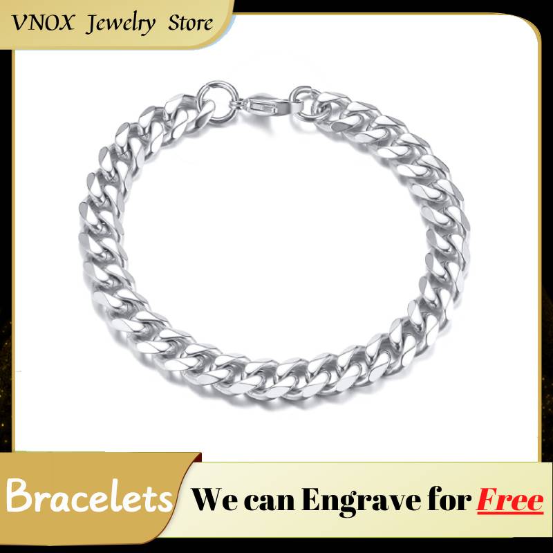 Vnox Fashion Men Stainless Steel Silver Chain Link Bracelet 3-11mm Cuban Bracelet Gift Jewelry Hip Hop Rock 18 21 23cm