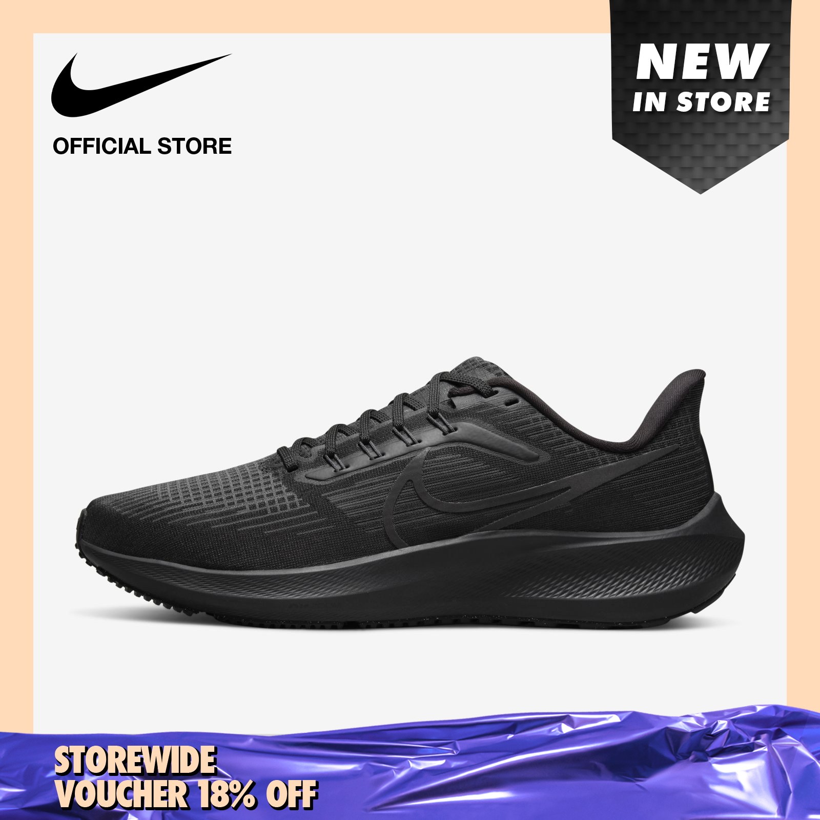 Nike Men's Air Zoom Pegasus 39 Road Running Shoes - Black