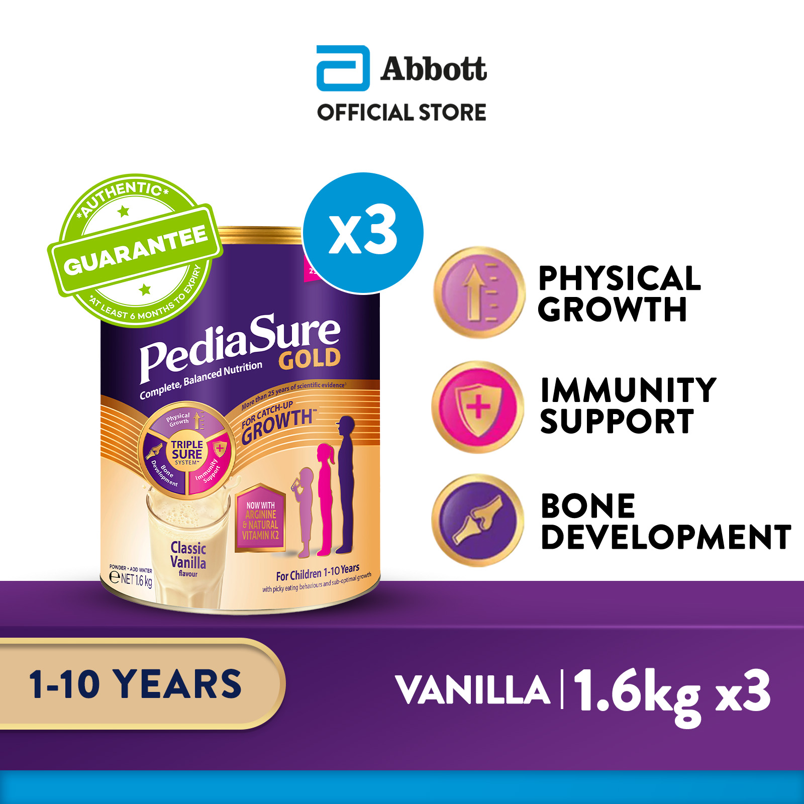 [Bundle of 3] PediaSure Gold - Classic Vanilla, 1.6kg