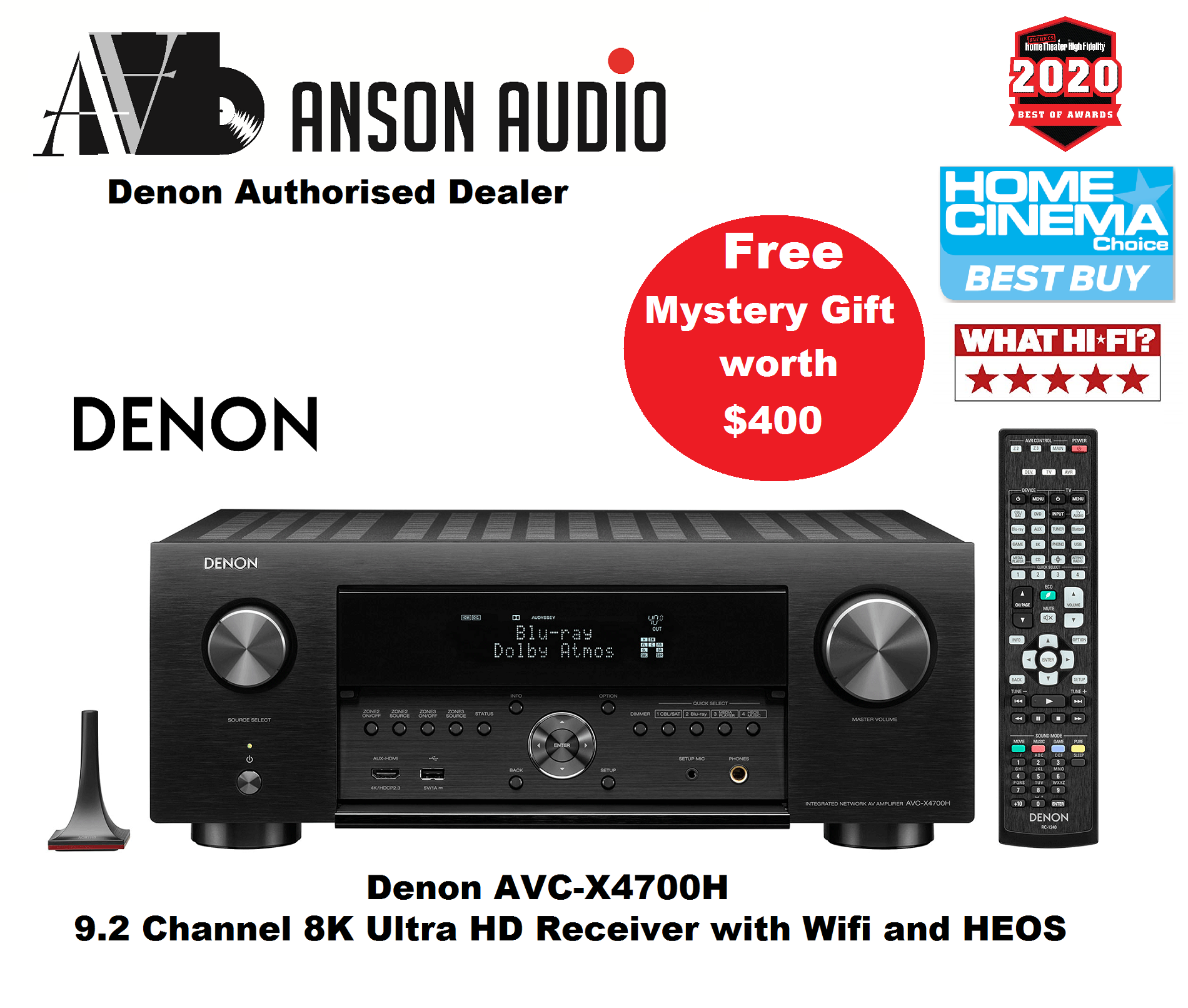 Denon AVC-X4700H 9.2 Channel 8K Ultra HD Receiver with Wifi and HEOS