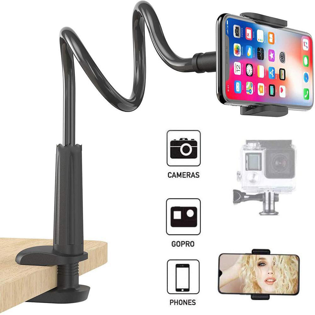 Flexible Table Bed Desk Mounted Gooseneck Clamp Clip Webcam Stand Lazy Camera Mobile Phone Holder Bracket for Gopro/Logitech C925e C922x Brio 4K