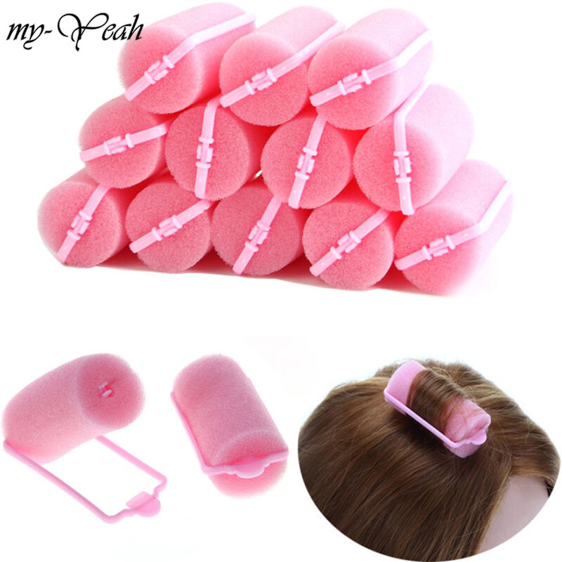 myyeah 12Pcs Pink Buckle Soft Sponge Foam Hair Curler Roller Easy Curlring Styling Salon Barber Hairdressing Hairstyling Twist Tools
