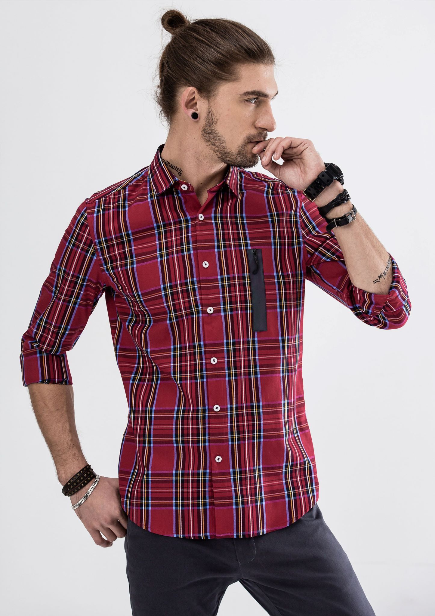 Explorer Authentic Side Zipper Checked Long Sleeve Shirt