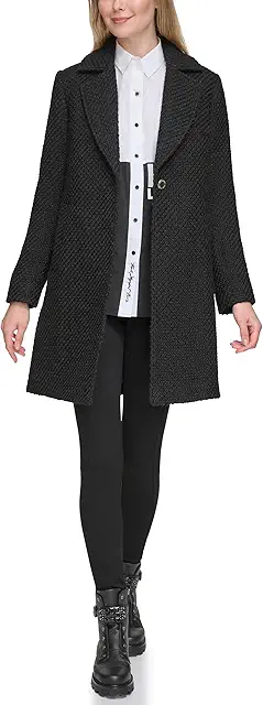 KARL LAGERFELD Womens Solid Texture Wool Classic One Button Blazer