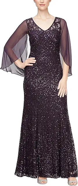 Alex Evenings Womens Long A-line Dress with Draped Cowl Back