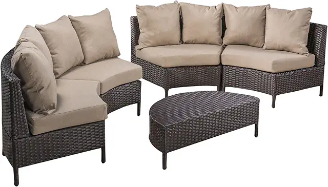 Christopher Knight Home Newton Outdoor 6-Seater Wicker Lounge Set, 5-Pcs Set, Dark Brown